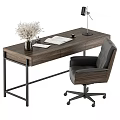Modern Wooden Office Desk With Black Chair Open Book Notebook Desk Lamp And Vase
