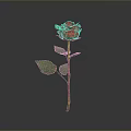 Vibrant Red Rose Plant With Green Leaves And Stem On Gray Background