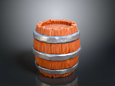 Wooden Barrel With Wooden Body And Metallic Hoops For Decorative Display Purposes 3d model