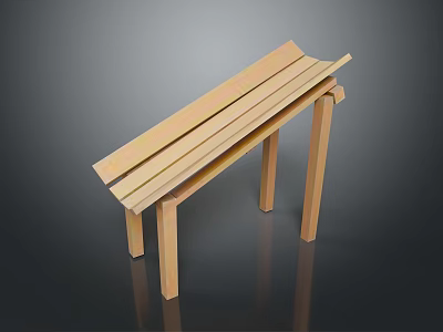 Wooden Slatted Bench With Light Wood Structure And Four Legs Design 3d model