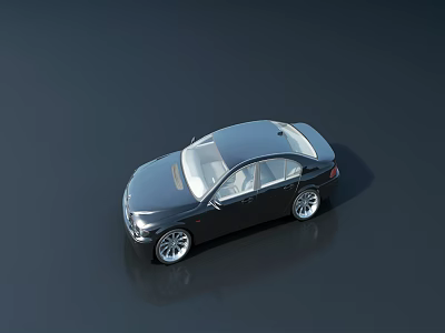 Black Sedan With Modern Sleek Body Design And Alloy Wheels On Dark Surface 3d model