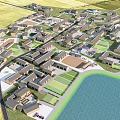 Aerial View Planning of Residential Community With Buildings Green Spaces and Water Area