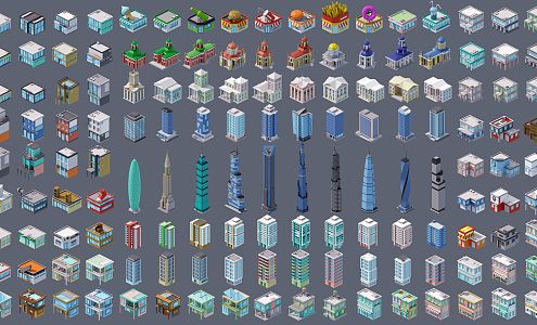 Cartoon City High-rise Skyscrapers Residential Building Fit Combination Low-model Cartoon Children's Building Blocks City Building Combination Transportation Building Tools Toy Building Blocks 3d model