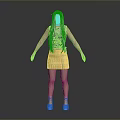3D Character With White Braided Hair Gray Sleeveless T-shirt Plaid Skirt And Blue High Heels