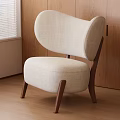 Modern Beige Fabric Accent Chair with Curved Backrest and Wooden Legs in Home Interior