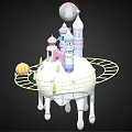 Cartoon Castle Scene Featuring Colorful Towers Hot Air Balloon Circular Track Small Pumpkin And Flowers