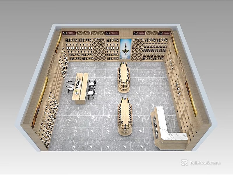 Tobacco and Liquor Store Interior with Shelves Display Cabinets and Central Counters 3d model 