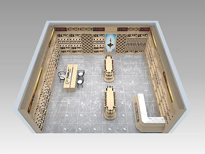 Tobacco and Liquor Store Interior with Shelves Display Cabinets and Central Counters 3d model