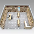 Tobacco and Liquor Store Interior with Shelves Display Cabinets and Central Counters