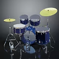 Modern Blue Drum Set Musical Instrument With Yellow Cymbals And Silver Stands