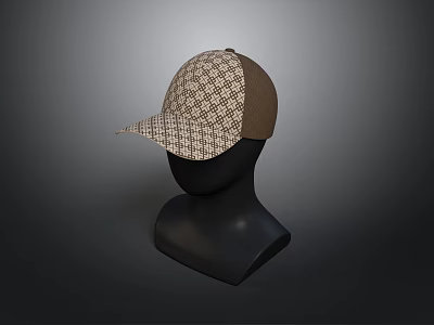 Stylish Casual Cap With Classic Geometric Pattern In Brown And Beige On Black Mannequin Head 3d model