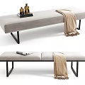 Modern Style Sofa Bench With Black Metal Legs Beige Blanket And Decorative Items