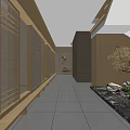 Traditional Japanese Style Restaurant Entrance With Stone Wall Wooden Tables Red Maple Decor And Lanterns