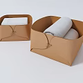 Practical Brown Storage Boxes With Knot Design Holding White Towels 3d model
