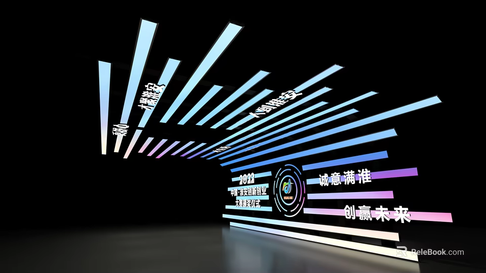Modern Tech Themed Photo Check-in Spot With Illuminated Strip Lights And Colorful Glow 3d model 