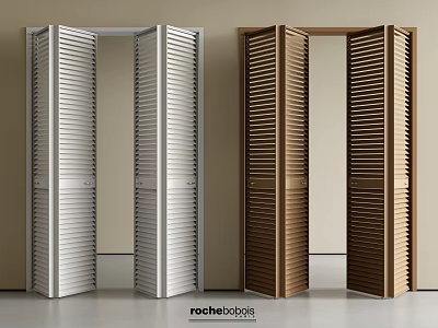 Modern White And Brown Louvered Folding Doors For Home Interior Design 3d model