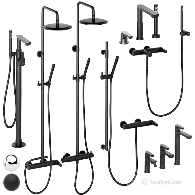 Modern Black Shower System With Fixed Head Handheld Shower And Faucet Components 3d model