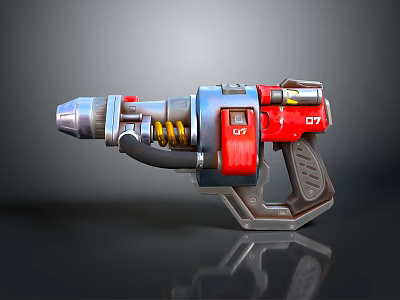 Tactical Weapon With Red Blue Yellow Metal Construction Drill Bit Spring And Grip Handle 3d model