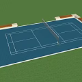 Outdoor Blue Tennis Court with Green Grass Trees and Benches for Sports Fitness