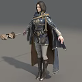 Game Movie Female Character In Blue Brown Cloak Belt Pouch Hat Gray Pants Boots