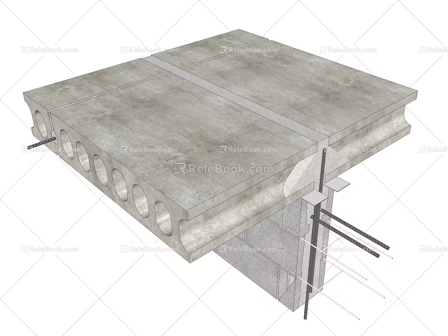 Building process drawing Small block core and precast slab stack casting process drawing 3d model
