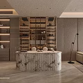 Elegant Modern Dining Room Interior With Round Table Marble Countertop And Cabinets