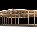 Wooden Building Frame Structure With Open Roof Truss And Support Columns