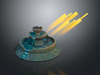 Multi Tiered Fountain Structure With Circular Basin And Yellow Light Rays 3d model