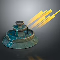 Multi Tiered Fountain Structure With Circular Basin And Yellow Light Rays