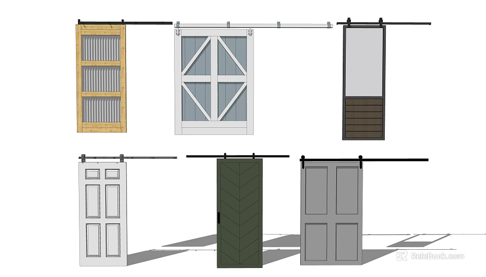 Sliding Barn Doors Featuring Various Styles Wooden Glass And Color Designs 3d model 