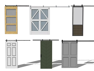 Sliding Barn Doors Featuring Various Styles Wooden Glass And Color Designs 3d model