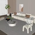 Sofa Coffee Table Set Lazy Sofa Single Chair Potted Hanging Picture Floor Lamp 3d model