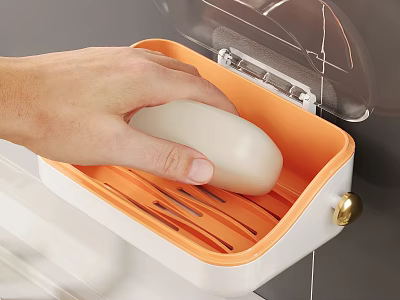 Bathroom Soap Dish With Orange White Design Transparent Lid And Drainage Strip 3d model