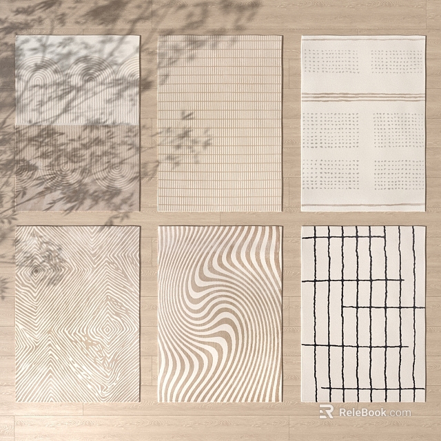 Various Patterned Square Rugs Featuring Grid Lines Swirls Waves and Dots for Home Decor 3d model 