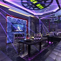 KTV Interior Design With Iron Man Theme Neon Lights Bar Counter And Stools