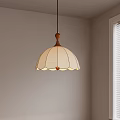 Stylish Pendant Light With Wooden Top And Cream Pleated Lampshade In Light Wall Room