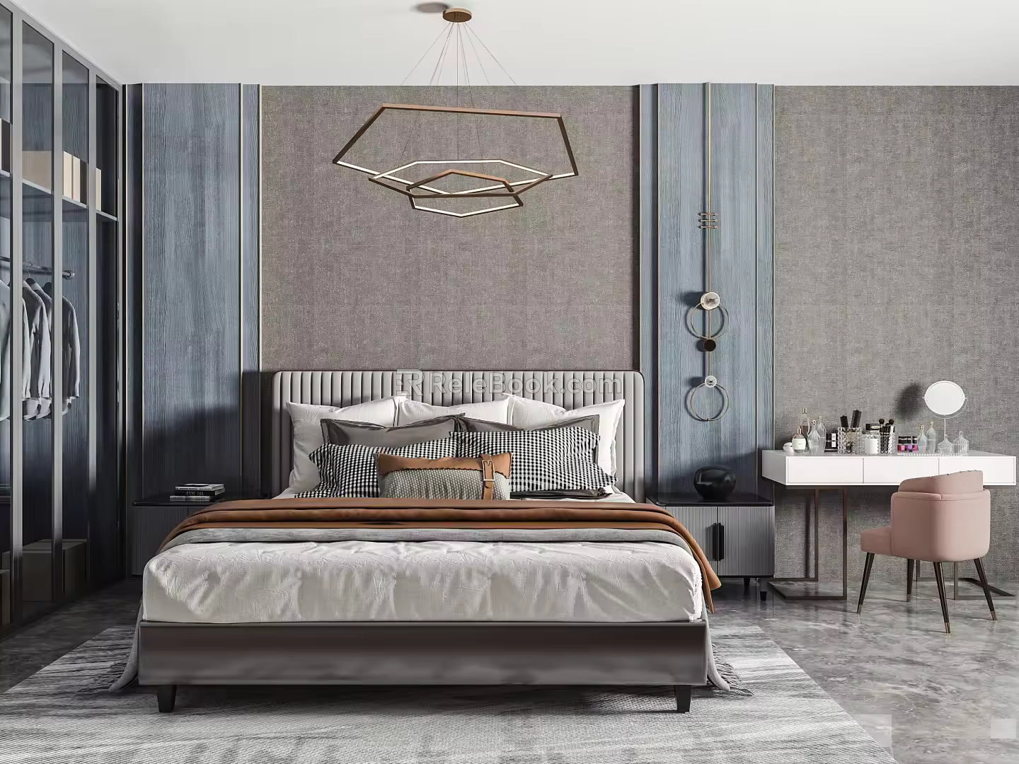 Modern Background Double Bed Double Bed Combination 3d model