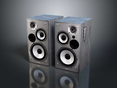 Gray Wooden Texture Computer Speakers with Multiple Drivers and Desktop Design 3d model