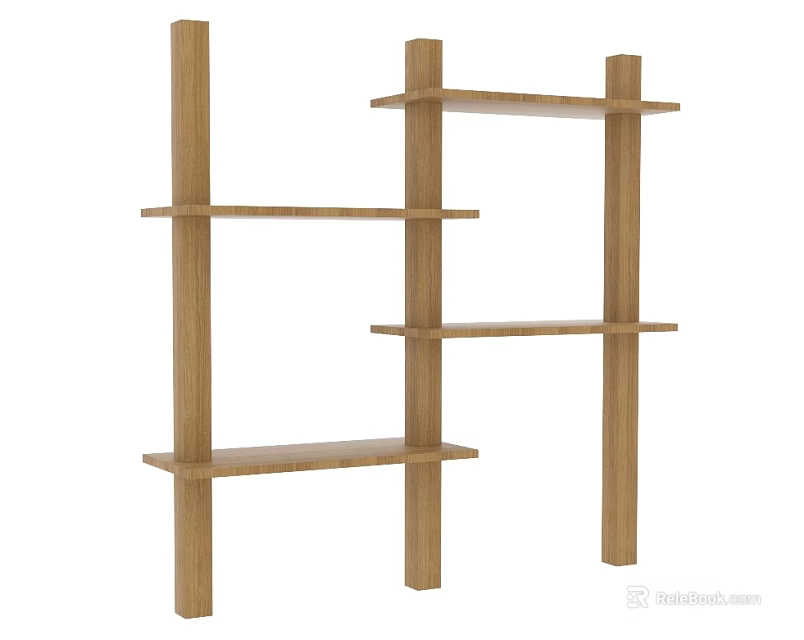 Wooden Open Shelving Unit with Multiple Shelves for Home Storage and 3d model 
