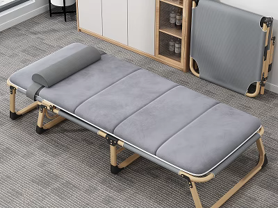 Gray Foldable Bed with Wooden Frame and Folded Storage Design in Room 3d model