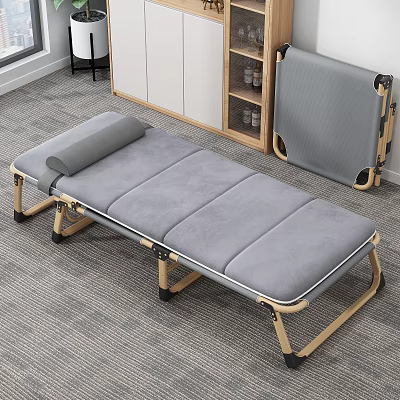 Gray Foldable Bed with Wooden Frame and Folded Storage Design in Room 3d model