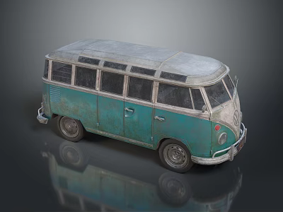 Vintage Teal Bus With Gray Roof And Classic Old Exterior Design 3d model