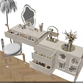 Elegant Modern Dressing Table With Open Drawers Cosmetics Mirror And Decorative Items 3d model