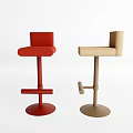 Stylish Modern Bar Stools In Red And Beige With Adjustable Lever And Round Base 3d model
