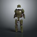 Mechanical Green Robot With Helmet White Star On Chest And Standing Mechanical Structure 3d model