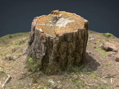 Old Tree Stump Surrounded by Green Moss and Lush Grass in Natural Environment 3d model