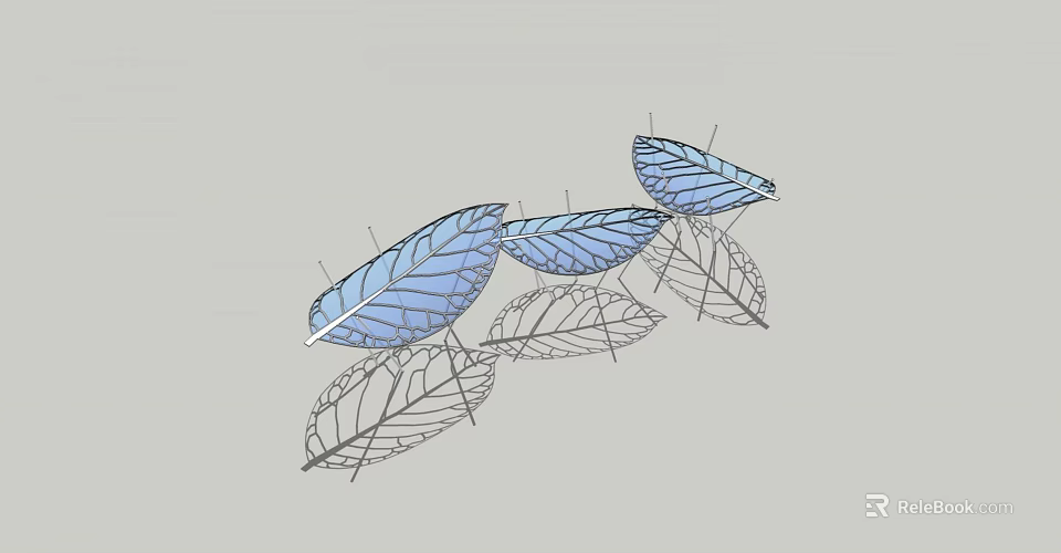 Leaf Shaped Pergola Design With Blue Metal Frame And Decorative Outdoor Structure 3d model 