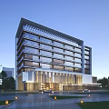 Modern High Rise Residential Building With Glass Curtain Walls Landscaped Area And Grand Entrance