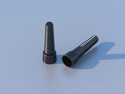 Black Metal Bolts Standing and Lying with Threaded Shafts on Blue Background 3d model