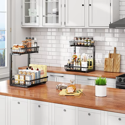 Multi Tier Kitchen Countertop Rack With Spices And Organized Food Items 3d model